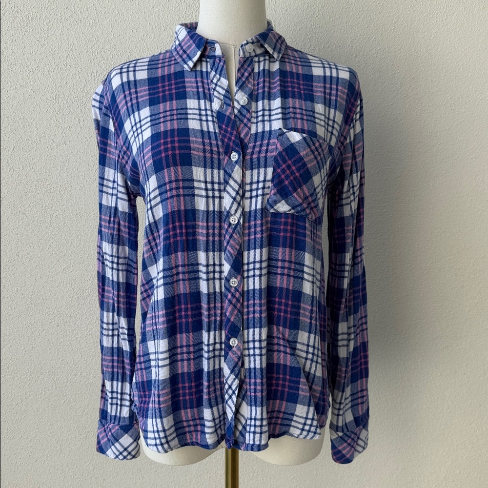 Rails Hunter button down plaid shirt
White candy azure, XS